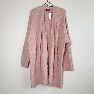 NWT Lane Bryant Dusty Pink Cable Knit Long Cardigan Sweater Women’s Size 26/28